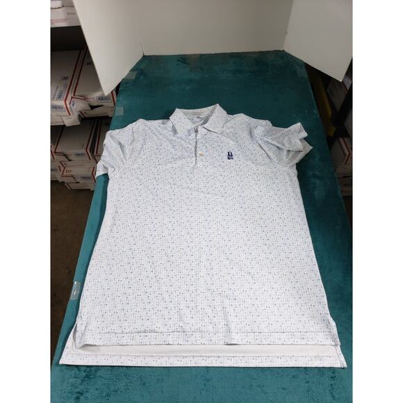 Peter Millar Polo Shirt Size Large Mens Blue Performance Golf Logo Drink - Picture 1 of 8